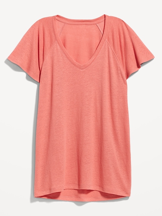 Image number 4 showing, Oversized V-Neck Linen-Blend Tunic T-Shirt