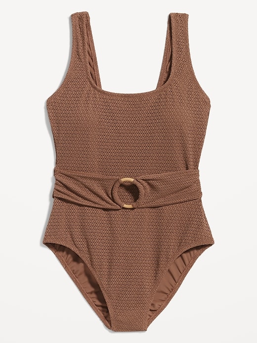 Image number 4 showing, Belted Crochet One-Piece Swimsuit