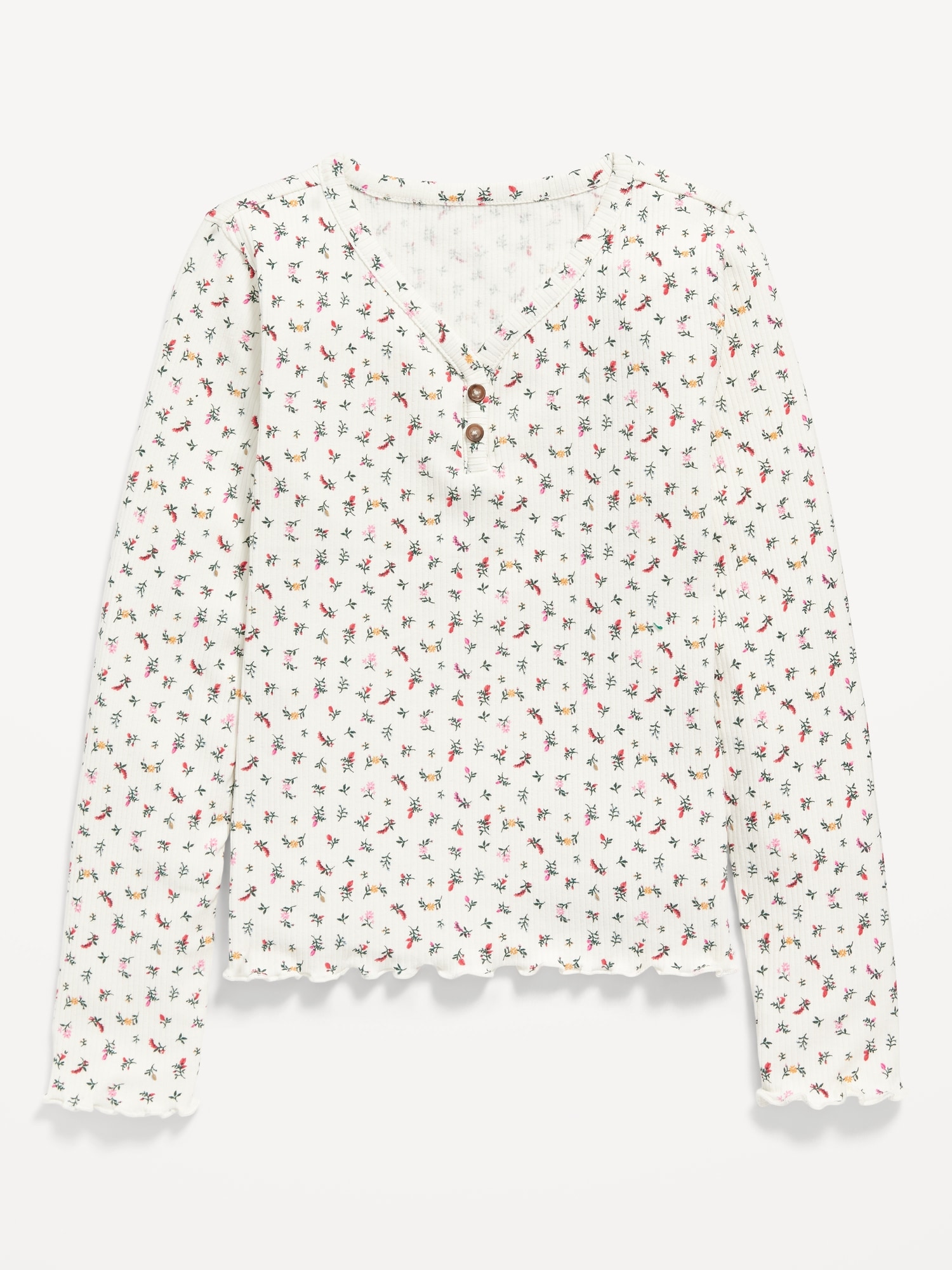 Floral-Print Long-Sleeve Rib-Knit Henley T-Shirt for Girls | Old Navy