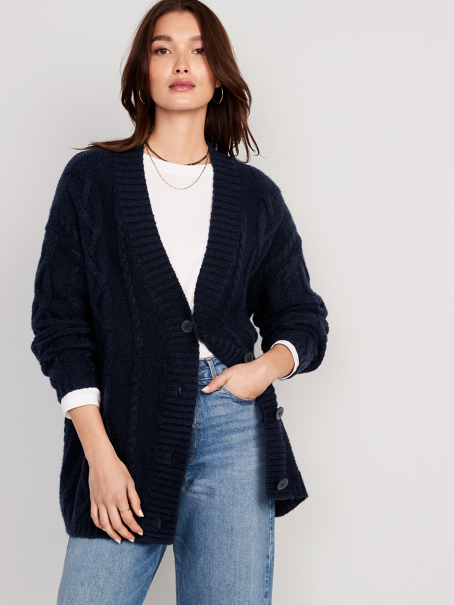 Oversized Chunky Cable-Knit Cardigan Sweater for Women | Old Navy