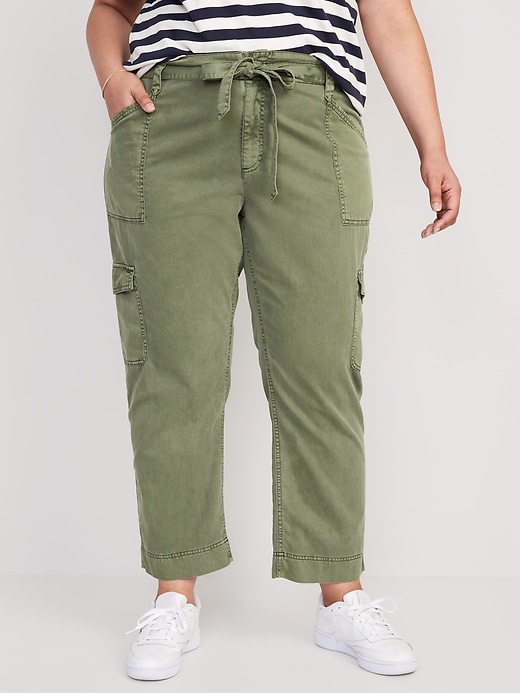 High-Waisted Tie-Belt Cargo Straight Workwear Ankle Pants | Old Navy