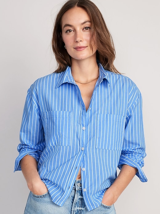 Image number 1 showing, Striped Cropped Utility Boyfriend Shirt