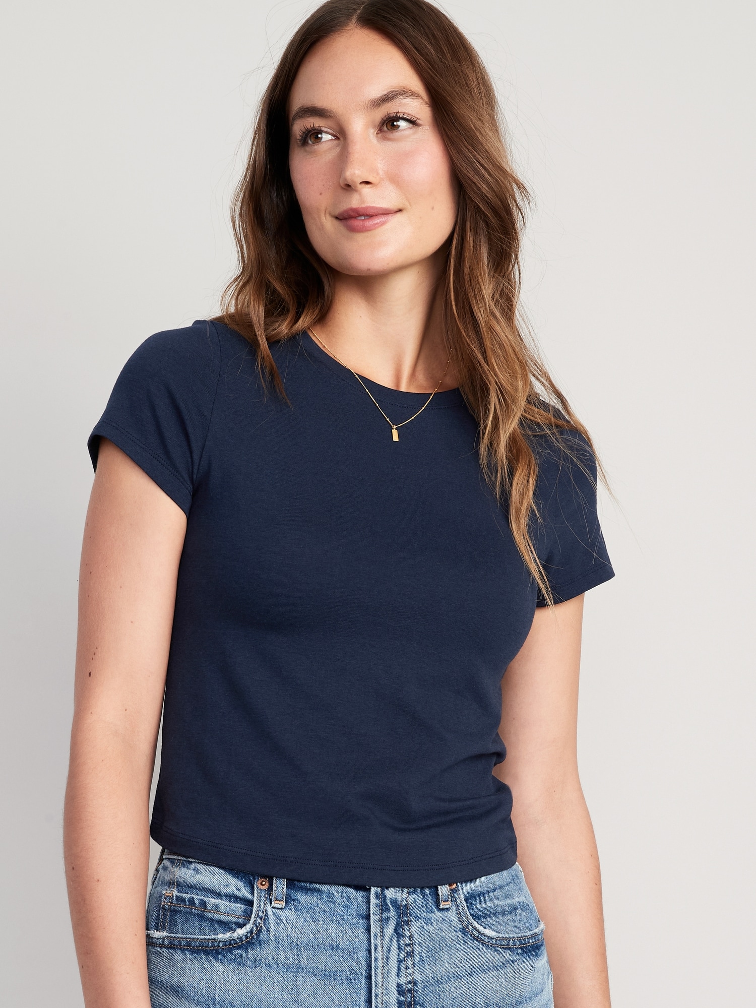 Old Navy Cropped Slim-Fit T-Shirt for Women blue. 1
