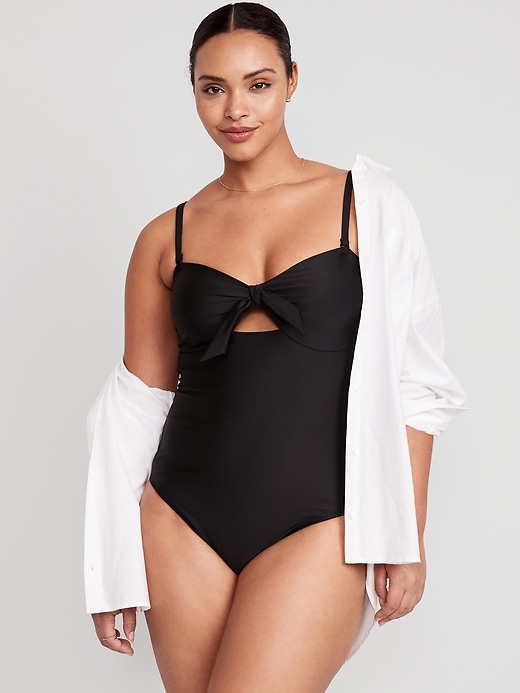 Image number 5 showing, Tie-Front Keyhole Bandeau-Style One-Piece Swimsuit