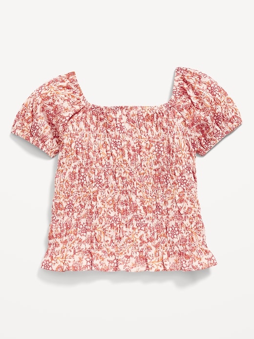 View large product image 2 of 4. Printed Puckered-Jacquard Knit Smocked Top for Girls