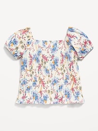View large product image 3 of 4. Printed Puckered-Jacquard Knit Smocked Top for Girls