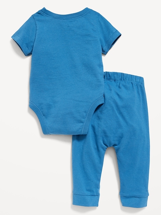 View large product image 2 of 2. Unisex Short-Sleeve Bodysuit & U-Shaped Pull-On Pants Set for Baby