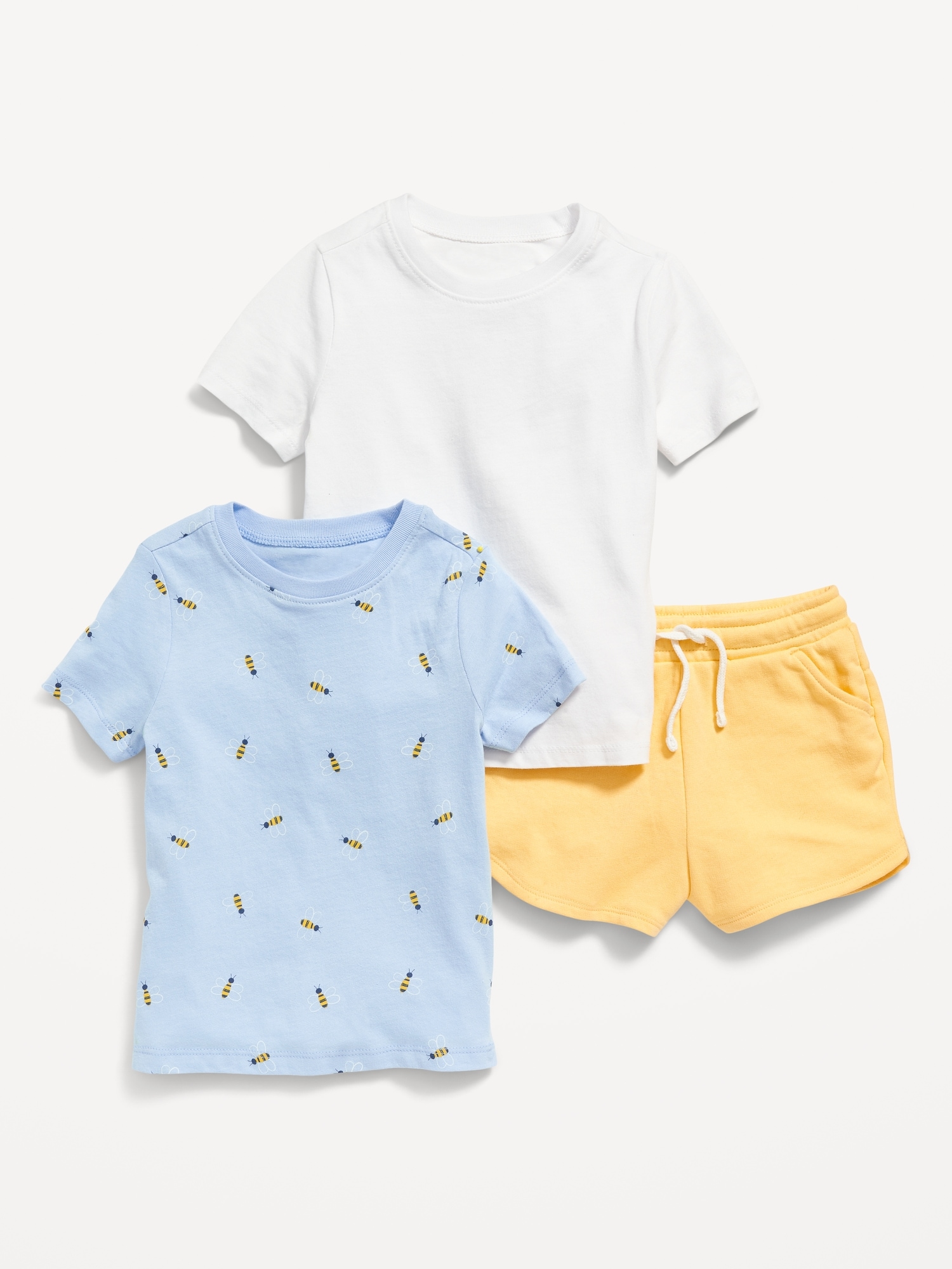 Old Navy Solid T-Shirt, Printed T-Shirt & French Terry Pull-On Shorts 3-Pack for Toddler Girls yellow. 1