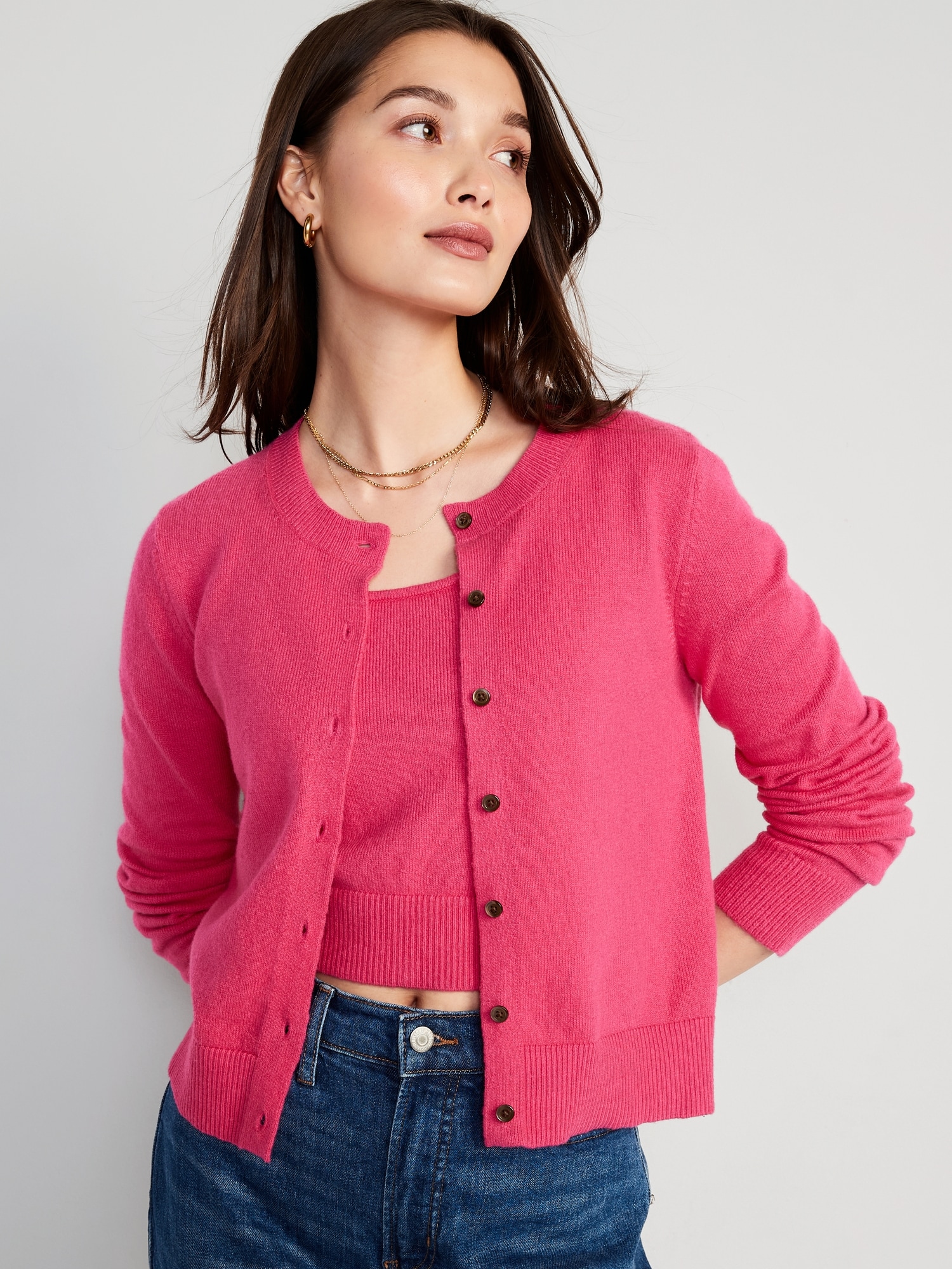 Old Navy Cropped Cozy-Knit Cardigan for Women pink. 1