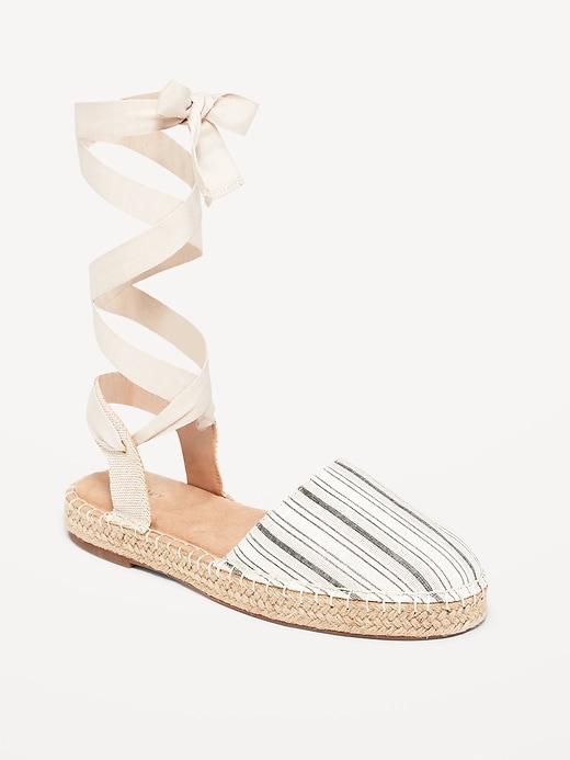 View large product image 1 of 1. Textile Lace-Up Espadrille Sandals
