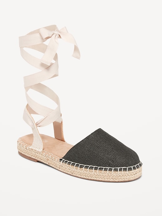 Image number 1 showing, Textile Lace-Up Espadrille Sandals