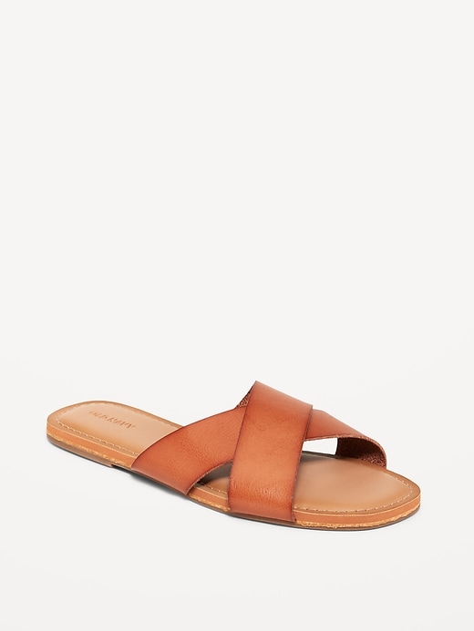 Image number 1 showing, Faux-Leather Cross-Strap Sandals