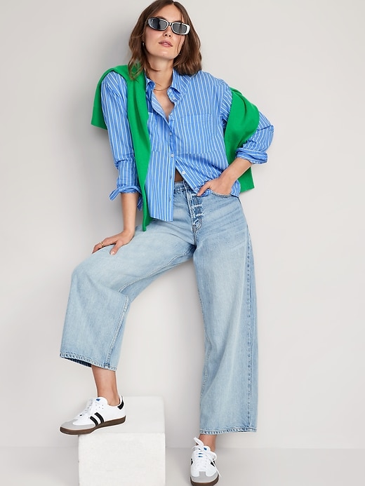 Image number 3 showing, Striped Cropped Utility Boyfriend Shirt