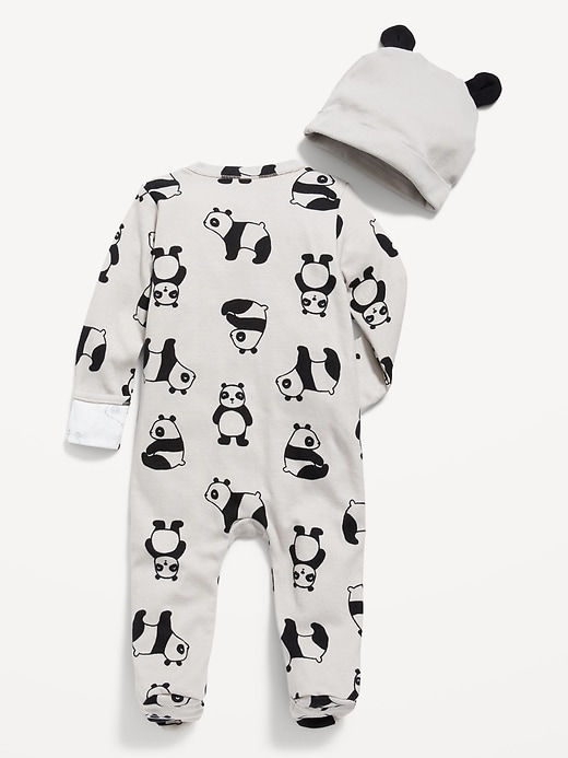 View large product image 2 of 2. Unisex Sleep & Play 2-Way-Zip Footed One-Piece and Beanie Set for Baby