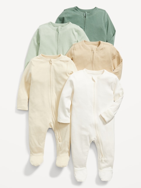 Unisex 2-Way-Zip Footie Sleep & Play One-Piece 5-Pack for Baby - Bare Grround