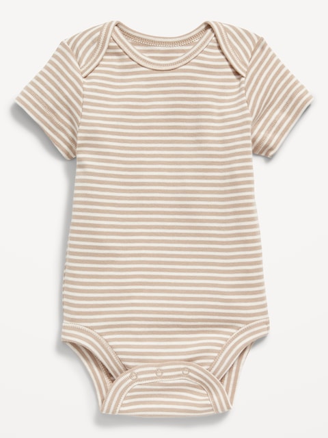 Unisex Short-Sleeve Striped Bodysuit for Baby - Dried Linen