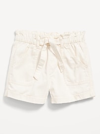 View large product image 3 of 4. High-Waisted Twill Tie-Front Utility Midi Shorts for Girls