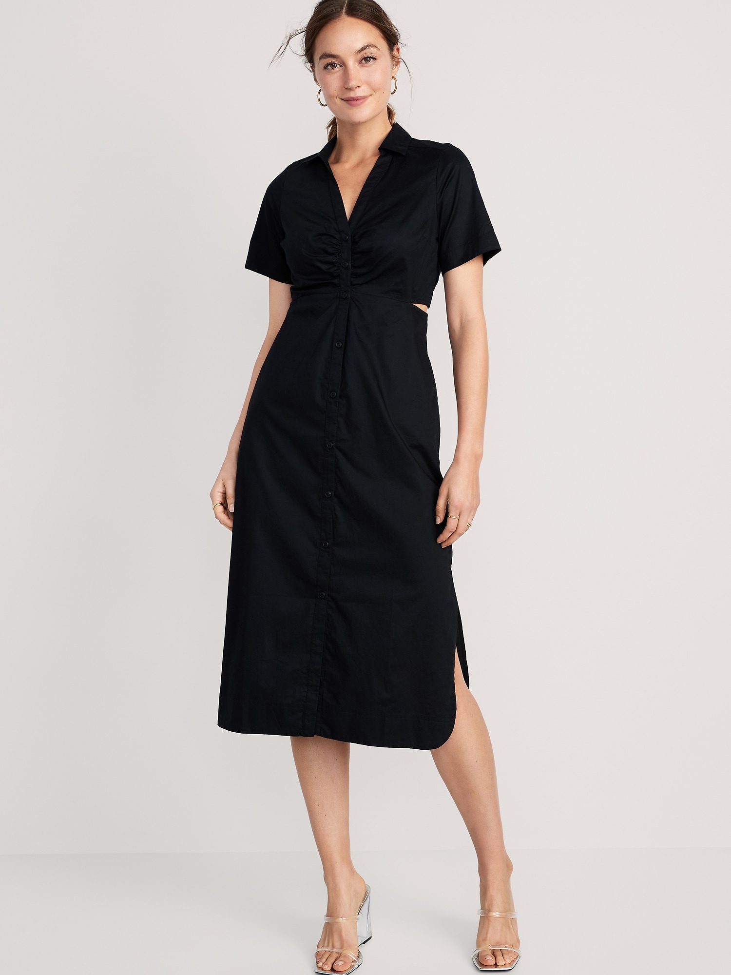 Old Navy Cutout Midi Shirt Dress for Women black. 1