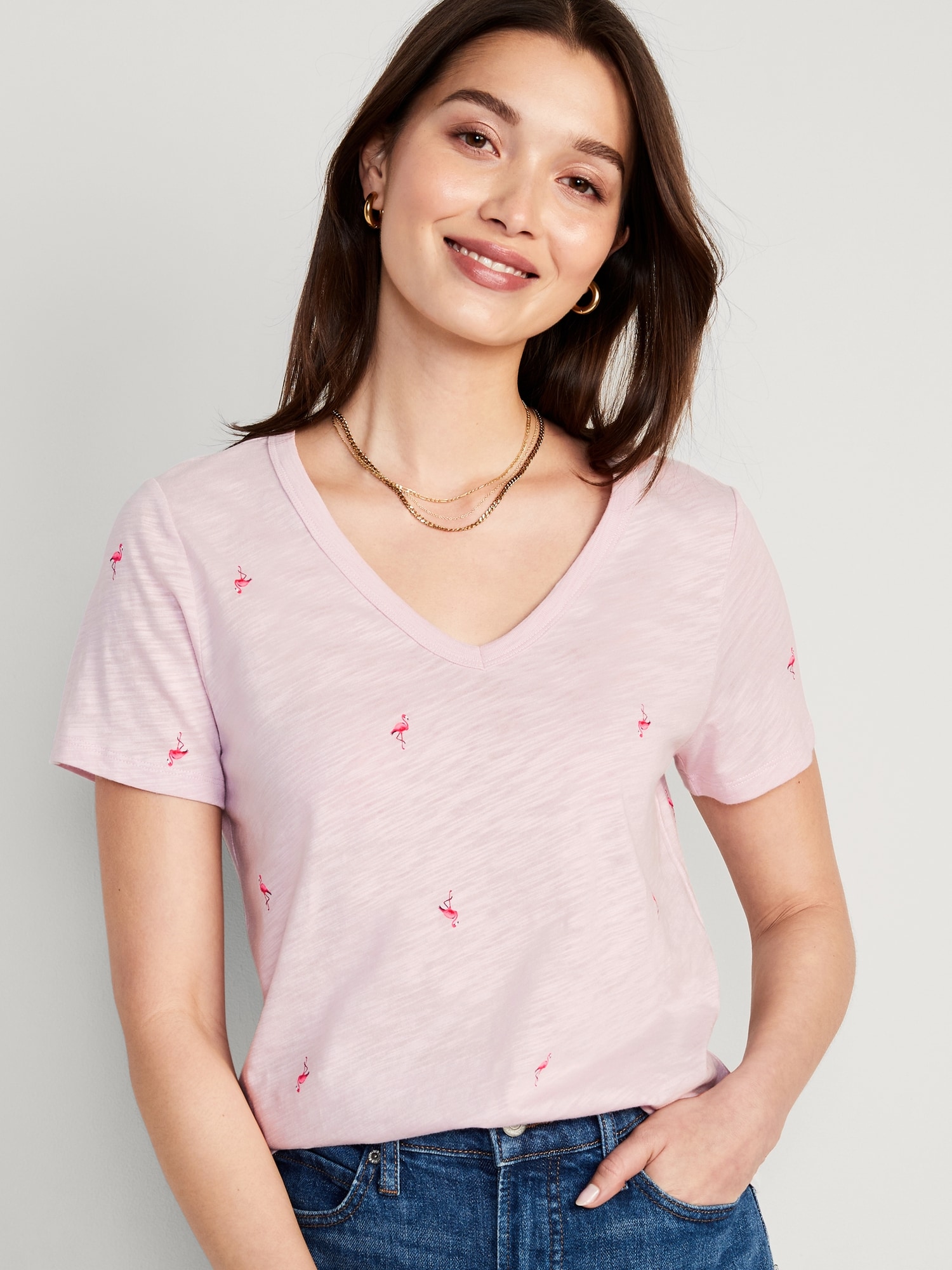 Old Navy EveryWear Printed Slub-Knit T-Shirt for Women pink. 1