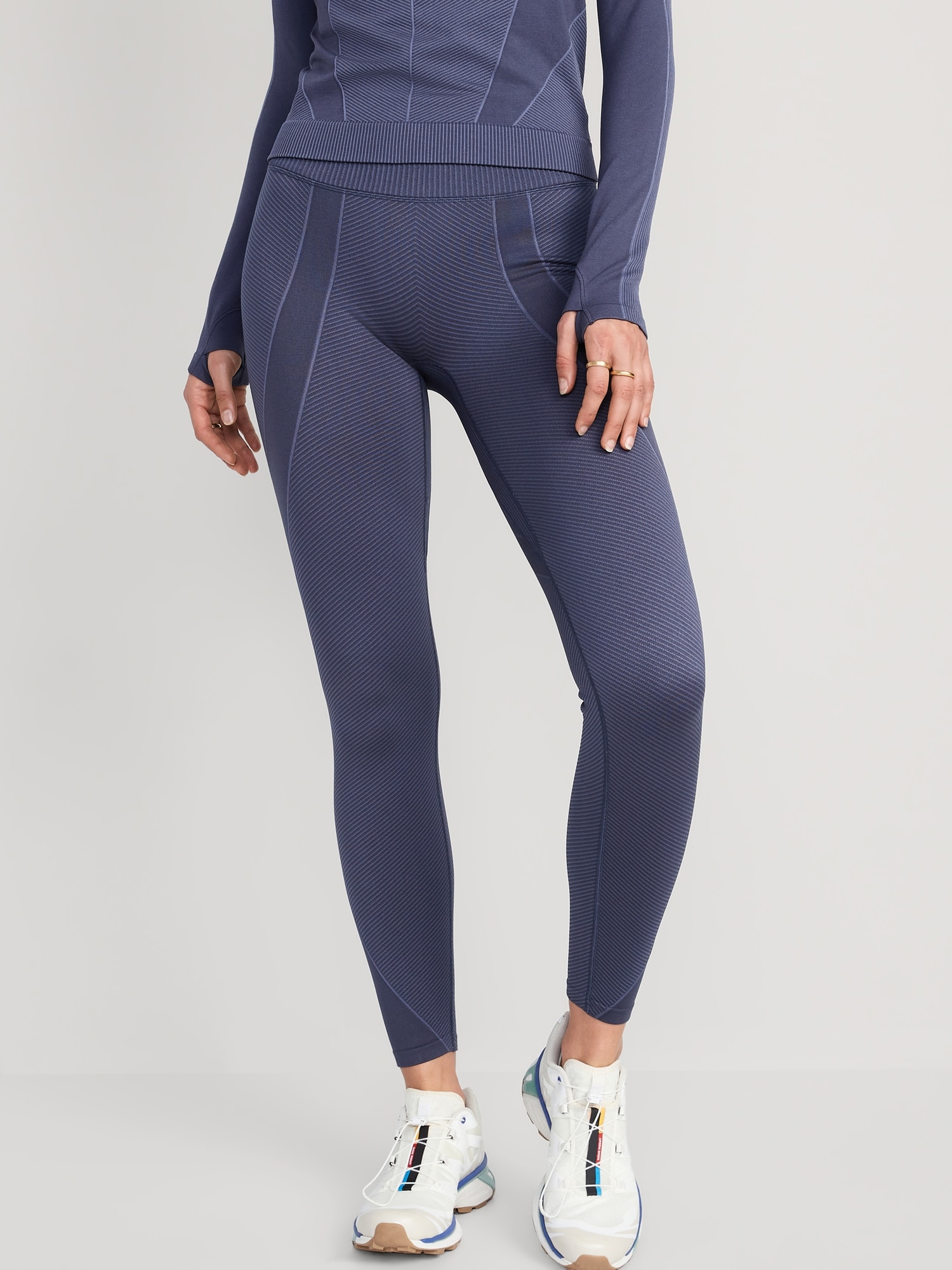 High-Waisted Rib-Paneled Seamless Leggings for Women