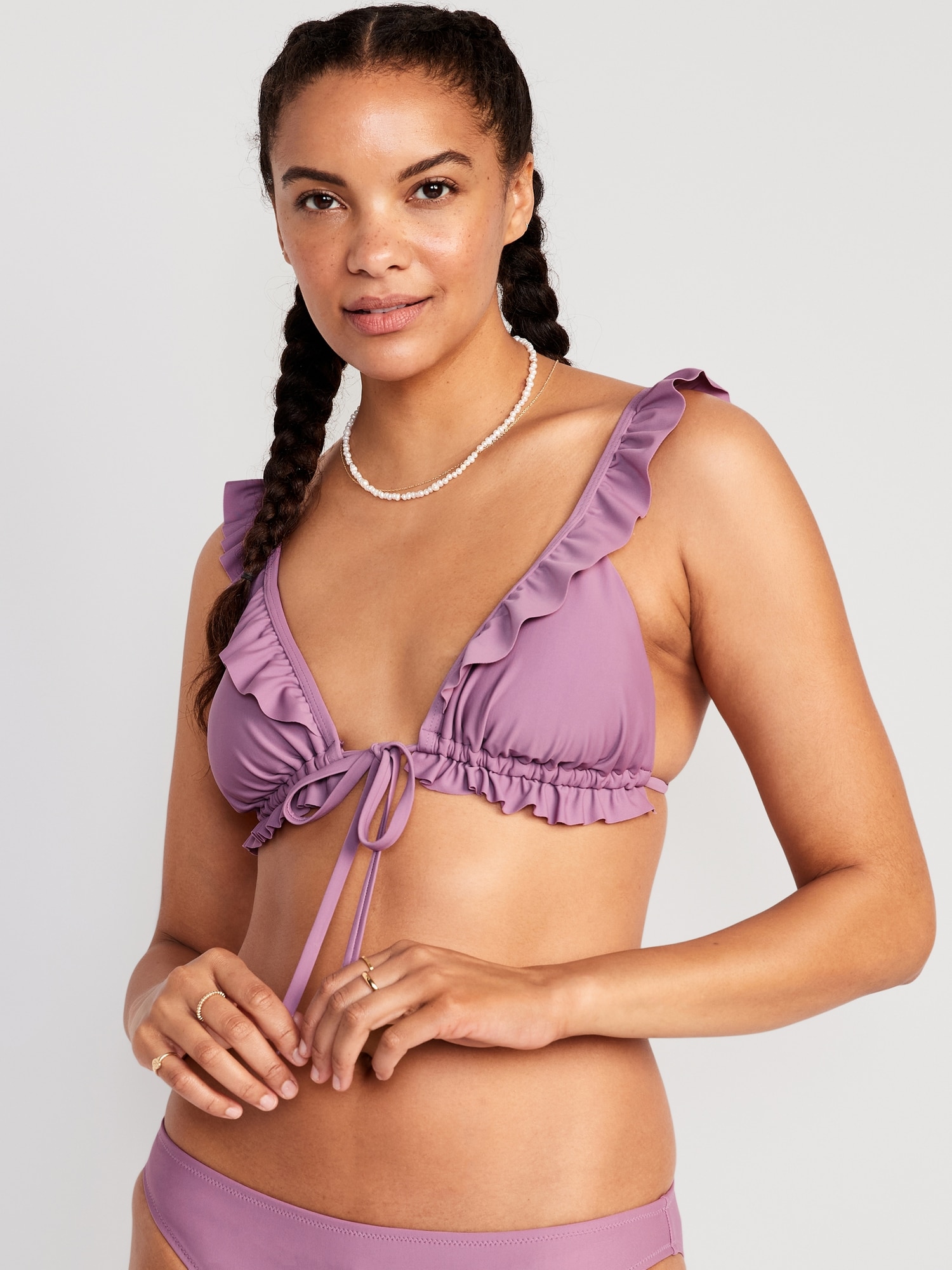 Old Navy Ruffle-Trimmed Triangle String Bikini Swim Top purple. 1