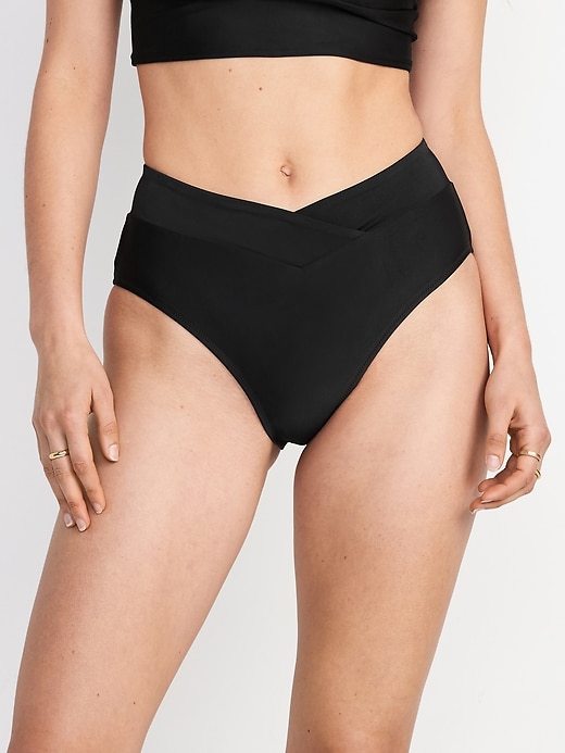 Image number 1 showing, Matching High-Waisted Cross-Front Bikini Swim Bottoms