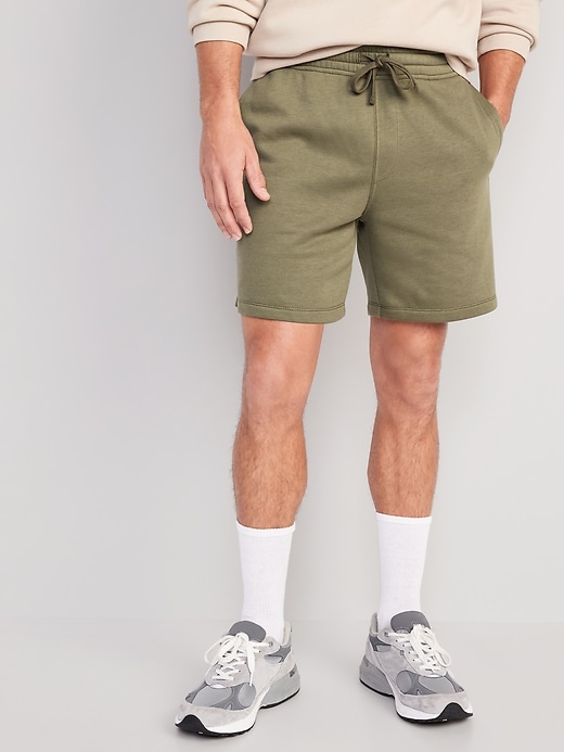 View large product image 1 of 1. Garment-Washed Fleece Sweat Shorts -- 7-inch inseam