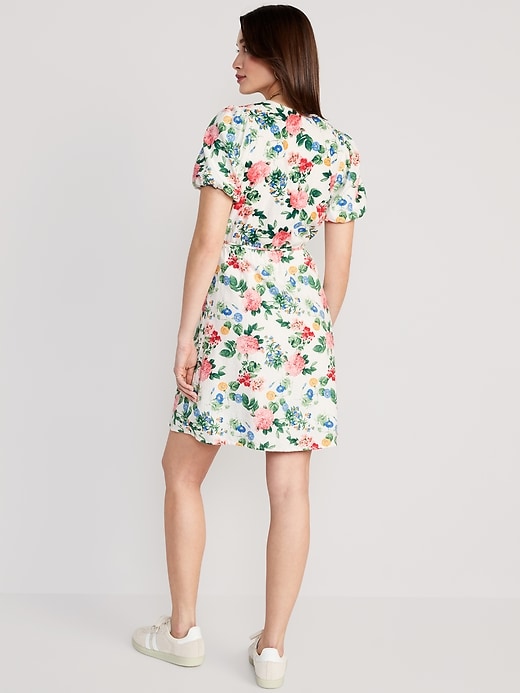 Image number 2 showing, Floral Puff-Sleeve Mini Wrap Dress