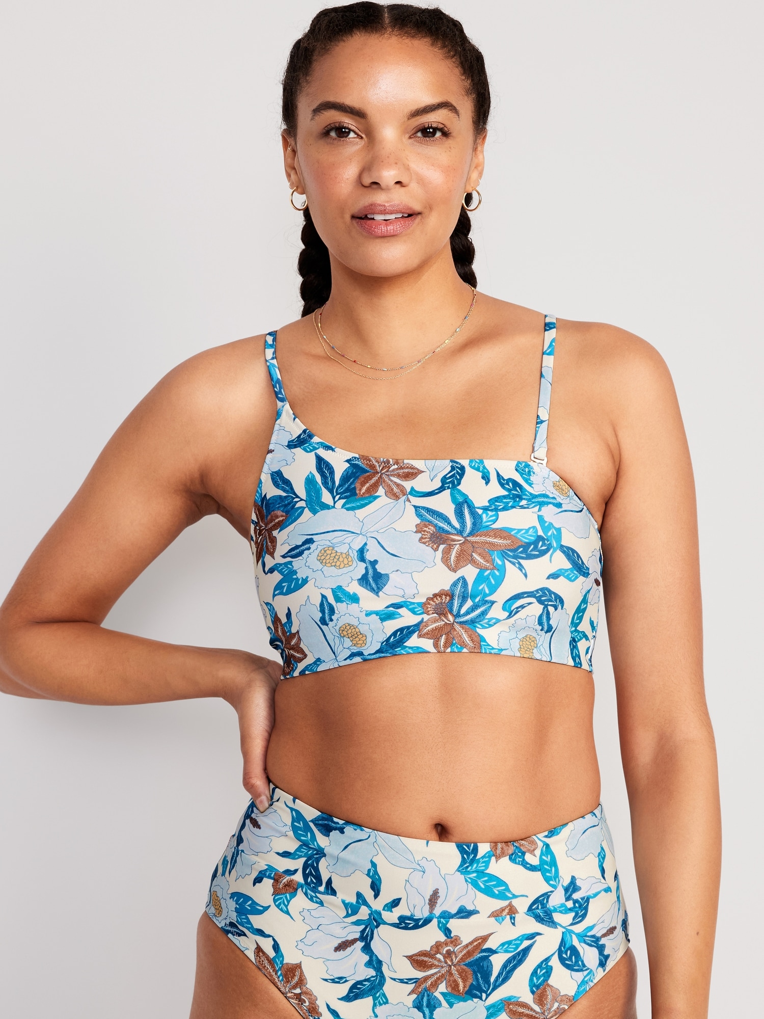 Printed Convertible Bandeau Bikini Swim Top