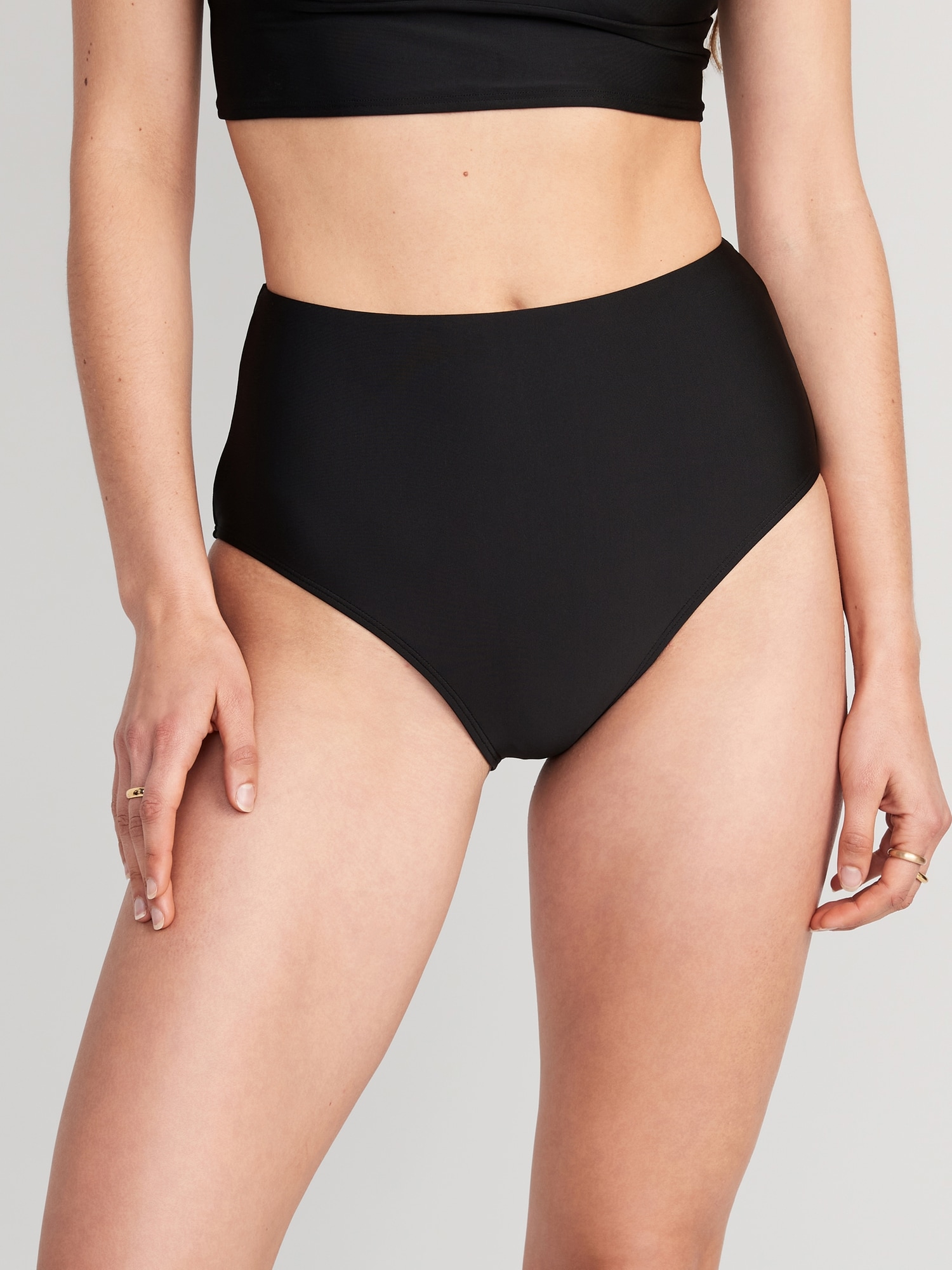 Old Navy High-Waisted Classic Bikini Swim Bottoms for Women black. 1