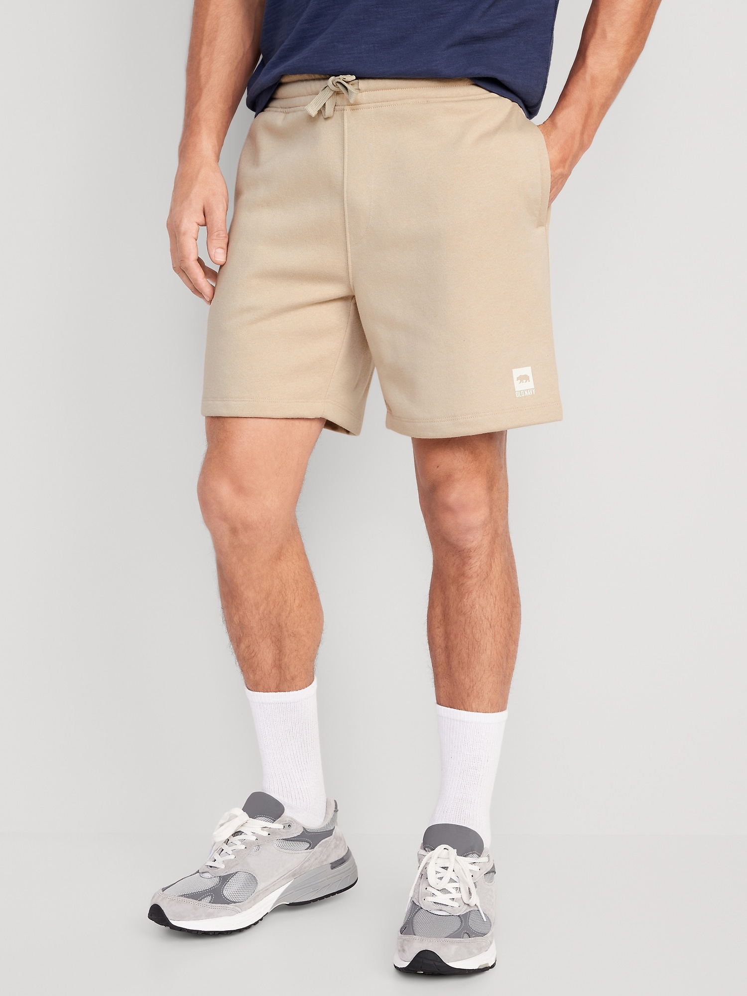 Old Navy Fleece Logo Shorts for Men -- 7-inch inseam beige. 1