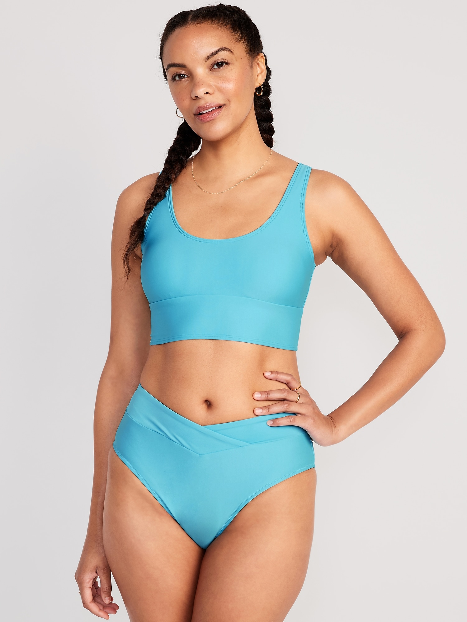 Old Navy Matching Scoop-Neck Longline Bikini Swim Top for Women blue. 1