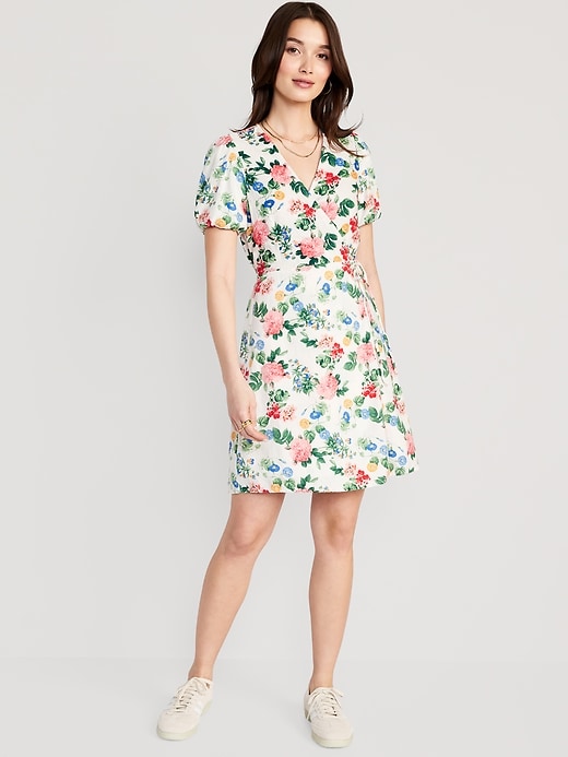 Image number 1 showing, Floral Puff-Sleeve Mini Wrap Dress