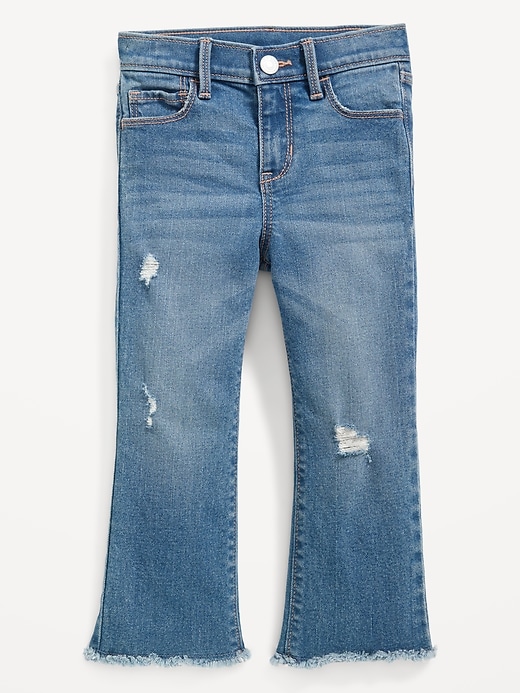 View large product image 1 of 3. High-Waisted Ripped Frayed-Hem Flare Jeans for Toddler Girls