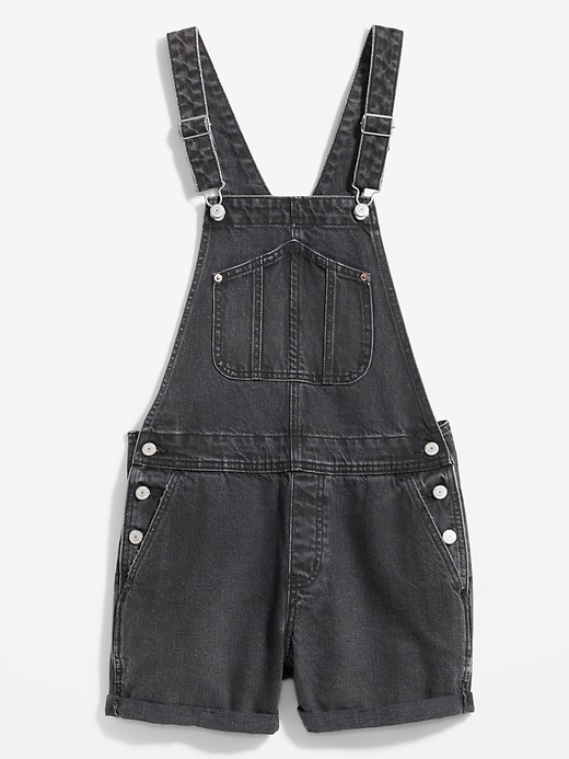 Image number 4 showing, Slouchy Straight Non-Stretch Black Jean Short Overalls -- 3.5-inch inseam