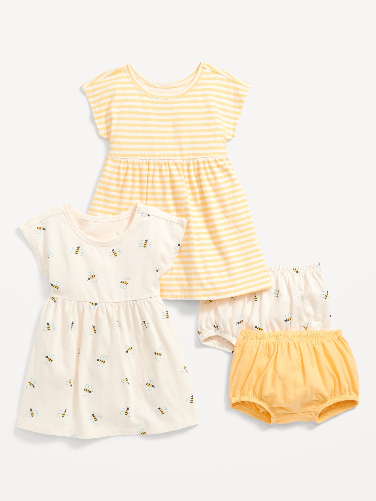 Old Navy Jersey-Knit Dolman-Sleeve Dress & Bloomer Shorts 4-Piece Set for Baby yellow. 1