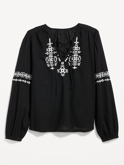 Lace-Up Embroidered Poet Blouse for Women | Old Navy