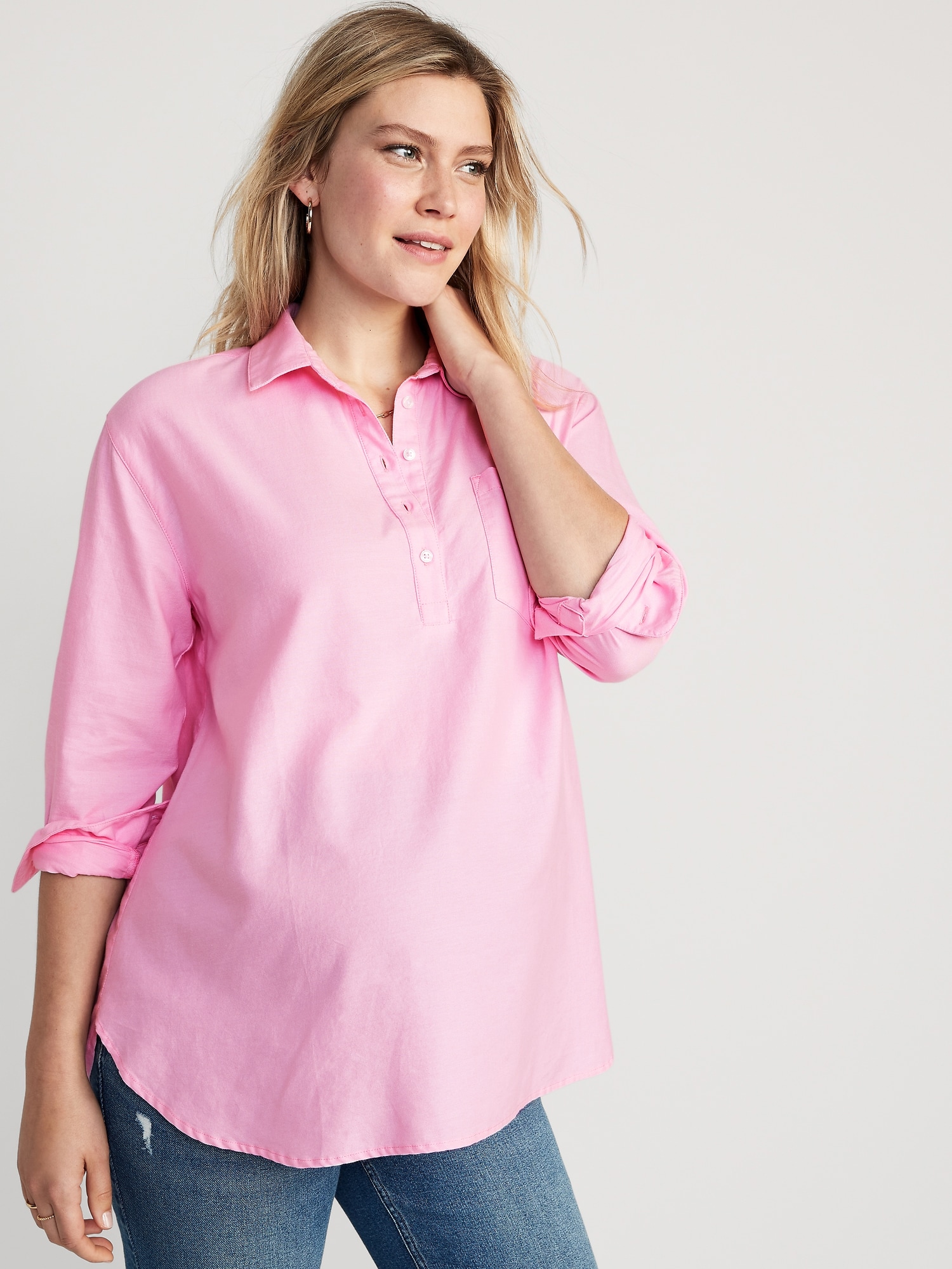 Old Navy Maternity Oxford Boyfriend Popover Shirt pink - 578849012