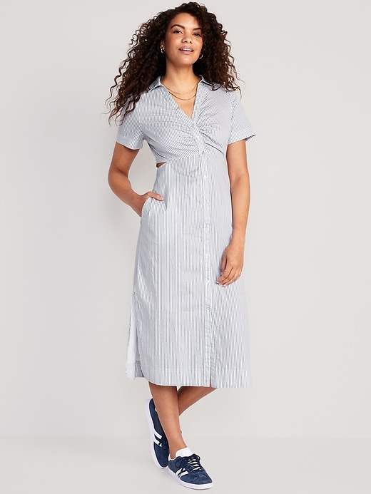 Image number 1 showing, Striped Cutout Midi Shirt Dress