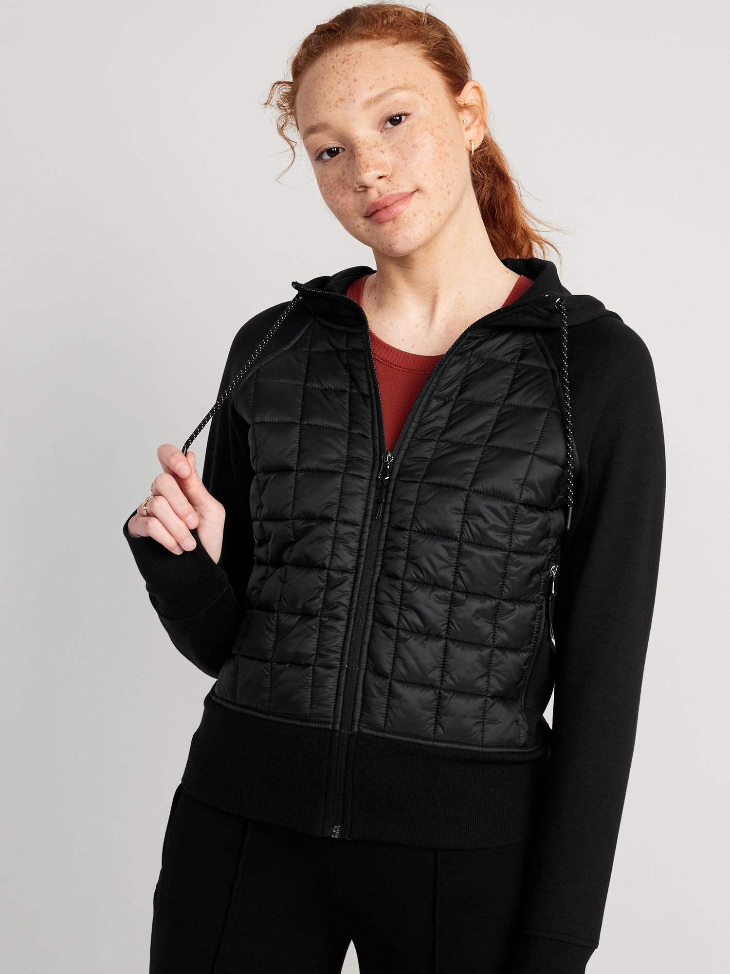 Dynamic Fleece Quilted Hybrid Zip Hooded Jacket for Women