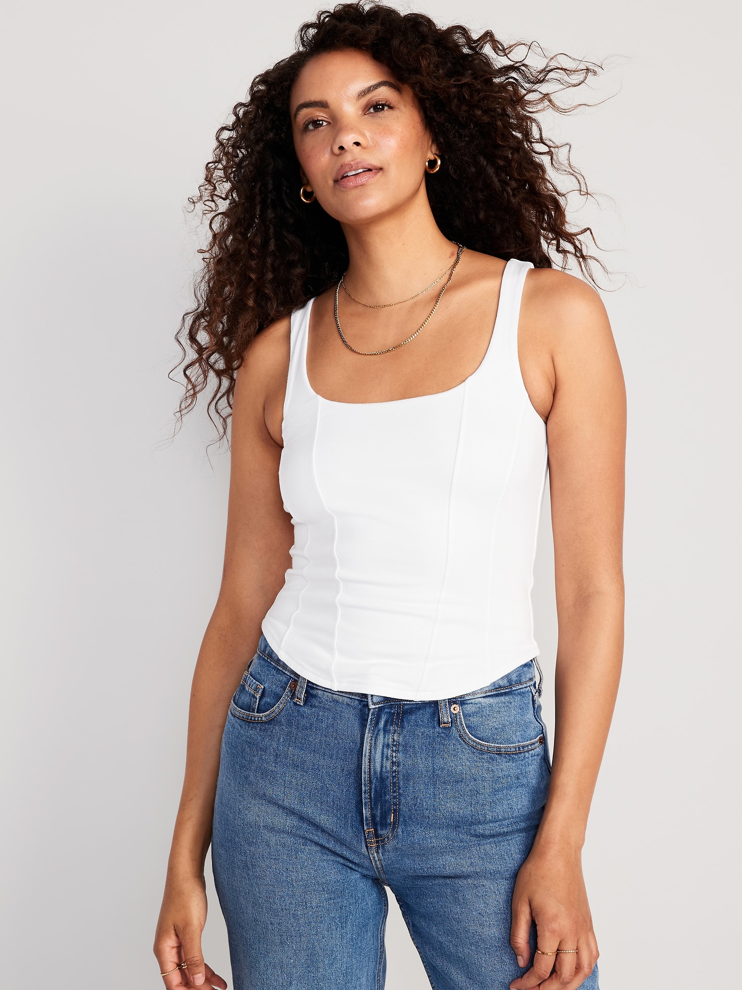 Old Navy Cropped Seamed Tank Top for Women white. 1