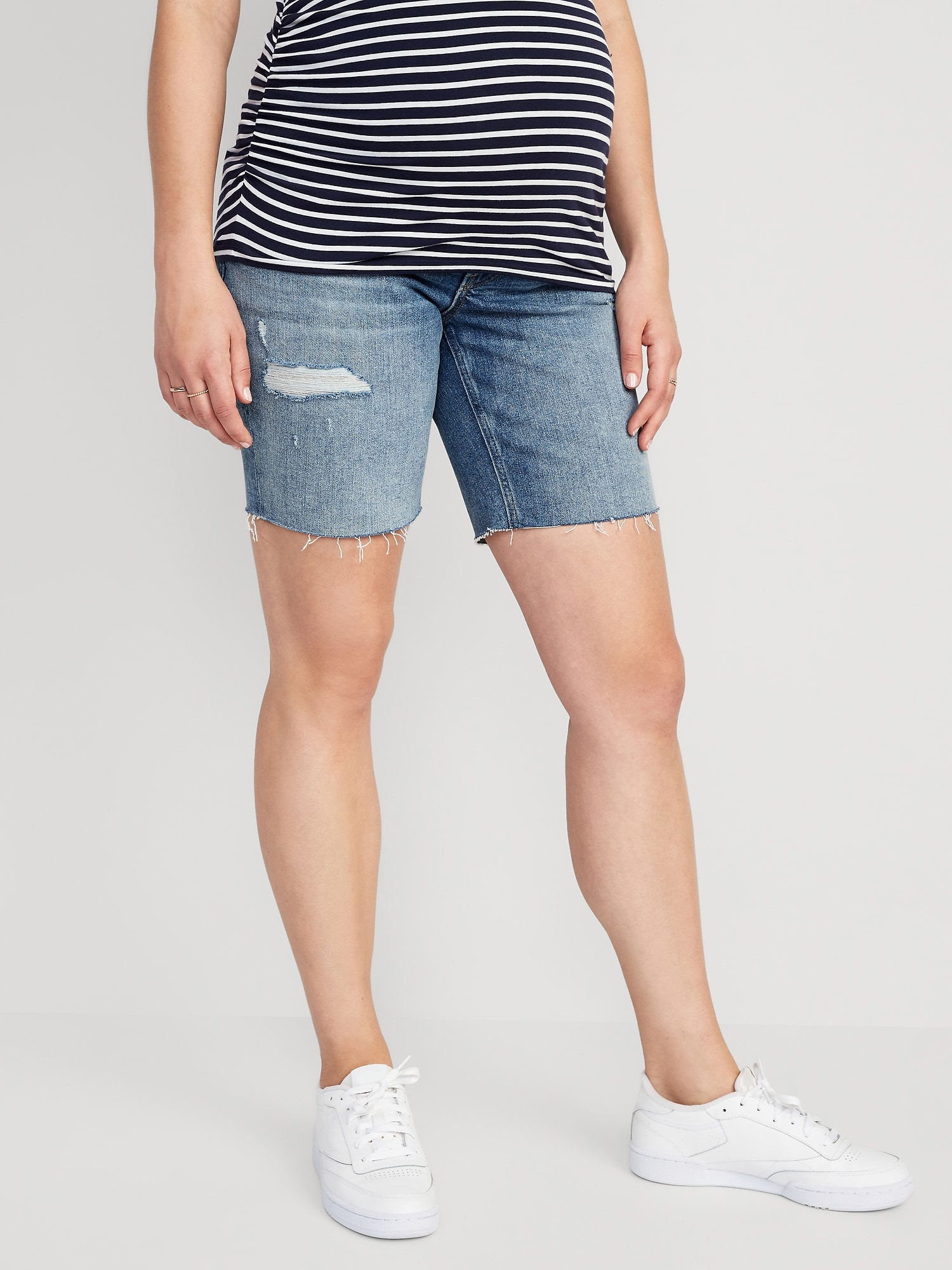 Old Navy Maternity Full-Panel OG Straight Ripped Jean Cut-Off Shorts -- 9 -inch inseam purple. 1