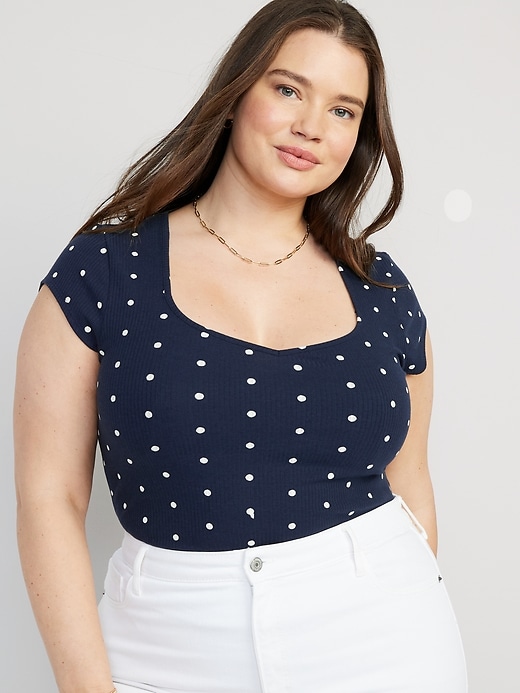 Polka-Dot Sweetheart-Neck Rib-Knit T-Shirt Old Navy