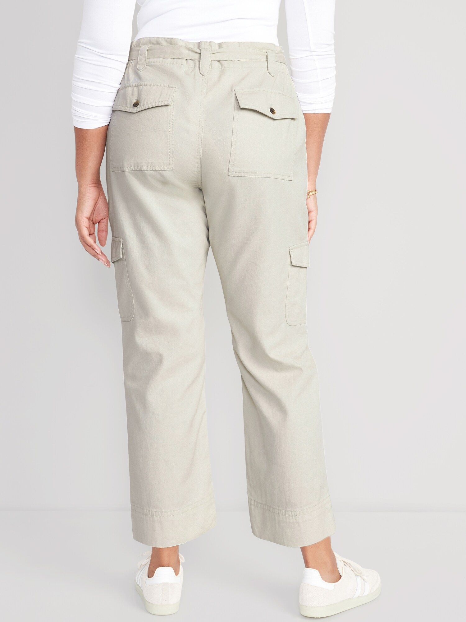 High-Waisted Tie-Belt Cargo Straight Workwear Ankle Pants for Women ...