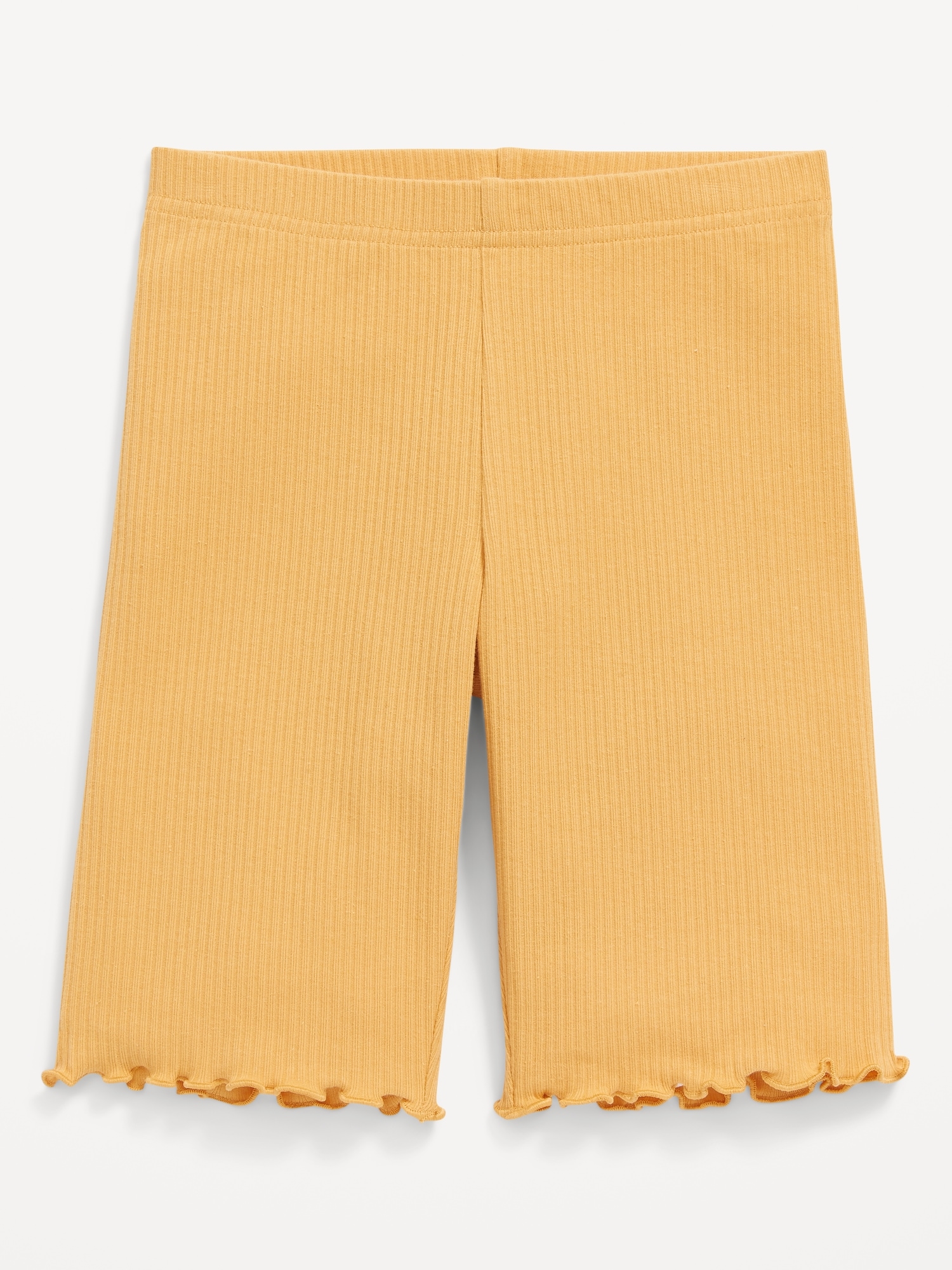 Old Navy Rib-Knit Lettuce-Edged Long Biker Shorts for Girls yellow. 1