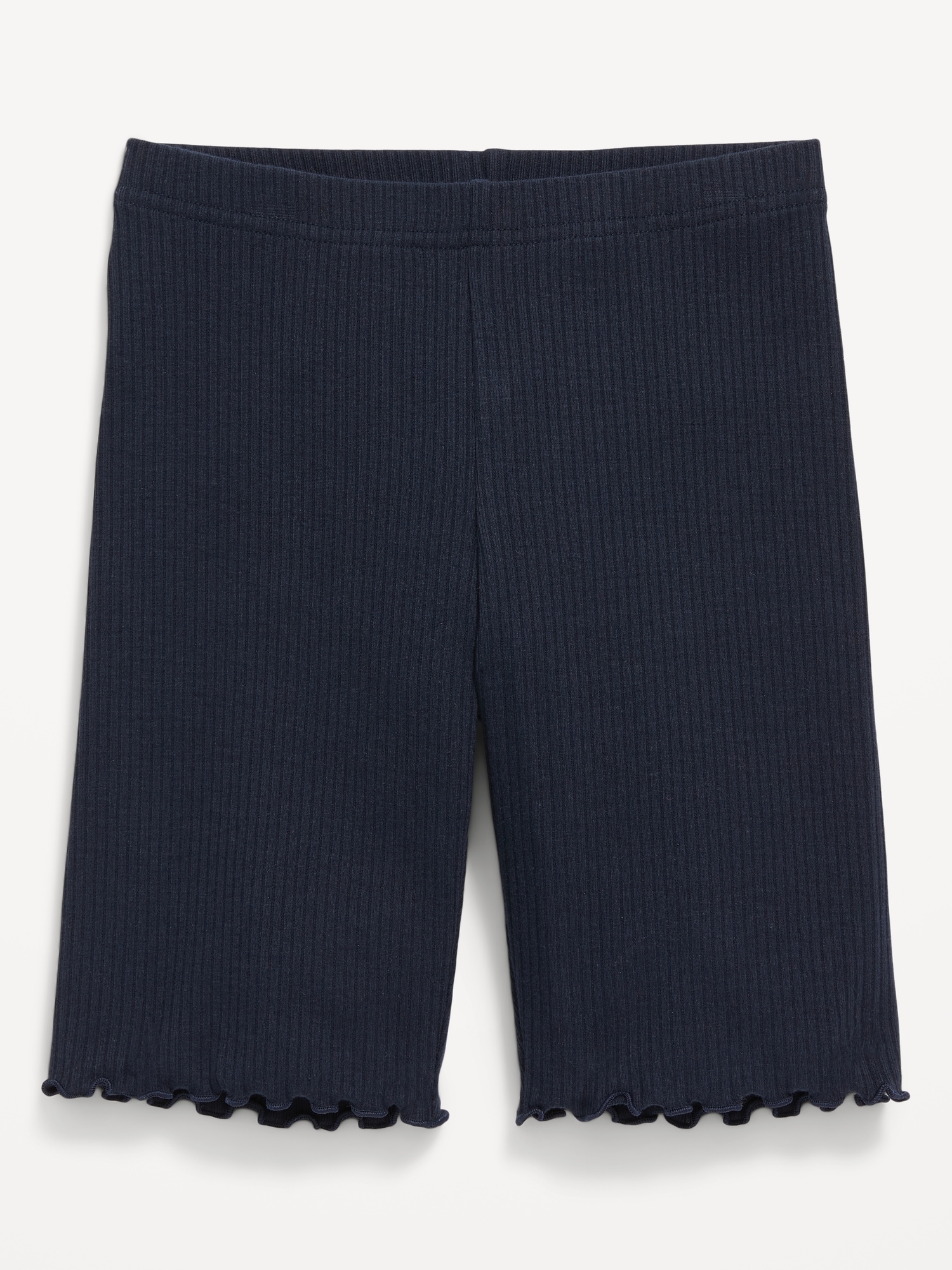 Old Navy Rib-Knit Lettuce-Edged Long Biker Shorts for Girls blue. 1