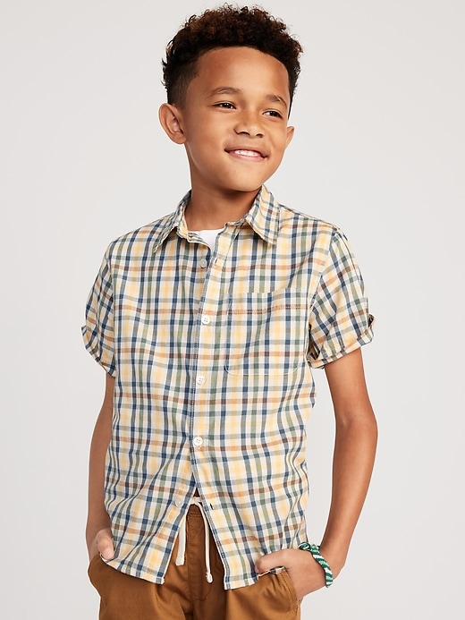 View large product image 1 of 8. Short-Sleeve Printed Poplin Shirt for Boys