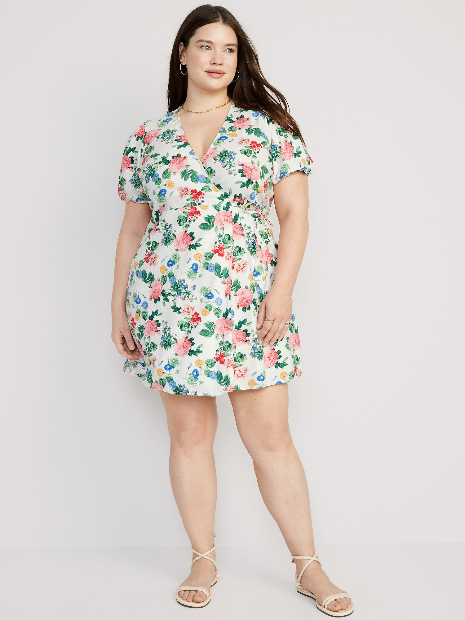 Floral Puff-Sleeve Mini Wrap Dress For Women | Old Navy