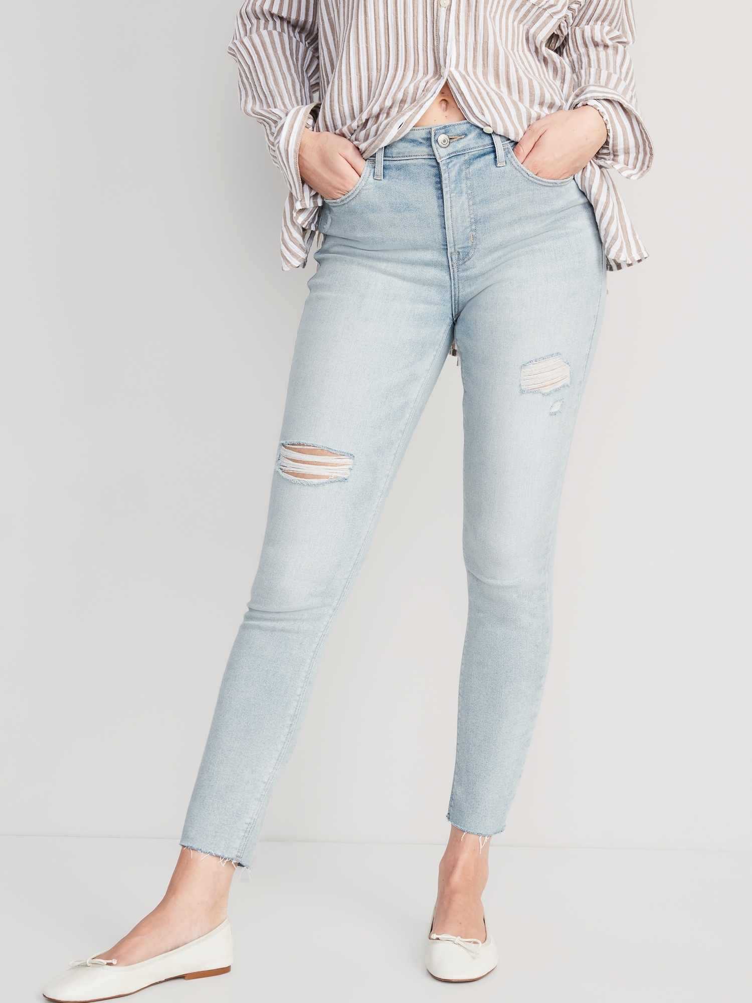 Old Navy High-Waisted Rockstar Super-Skinny Distressed Ankle Jeans for Women blue. 1
