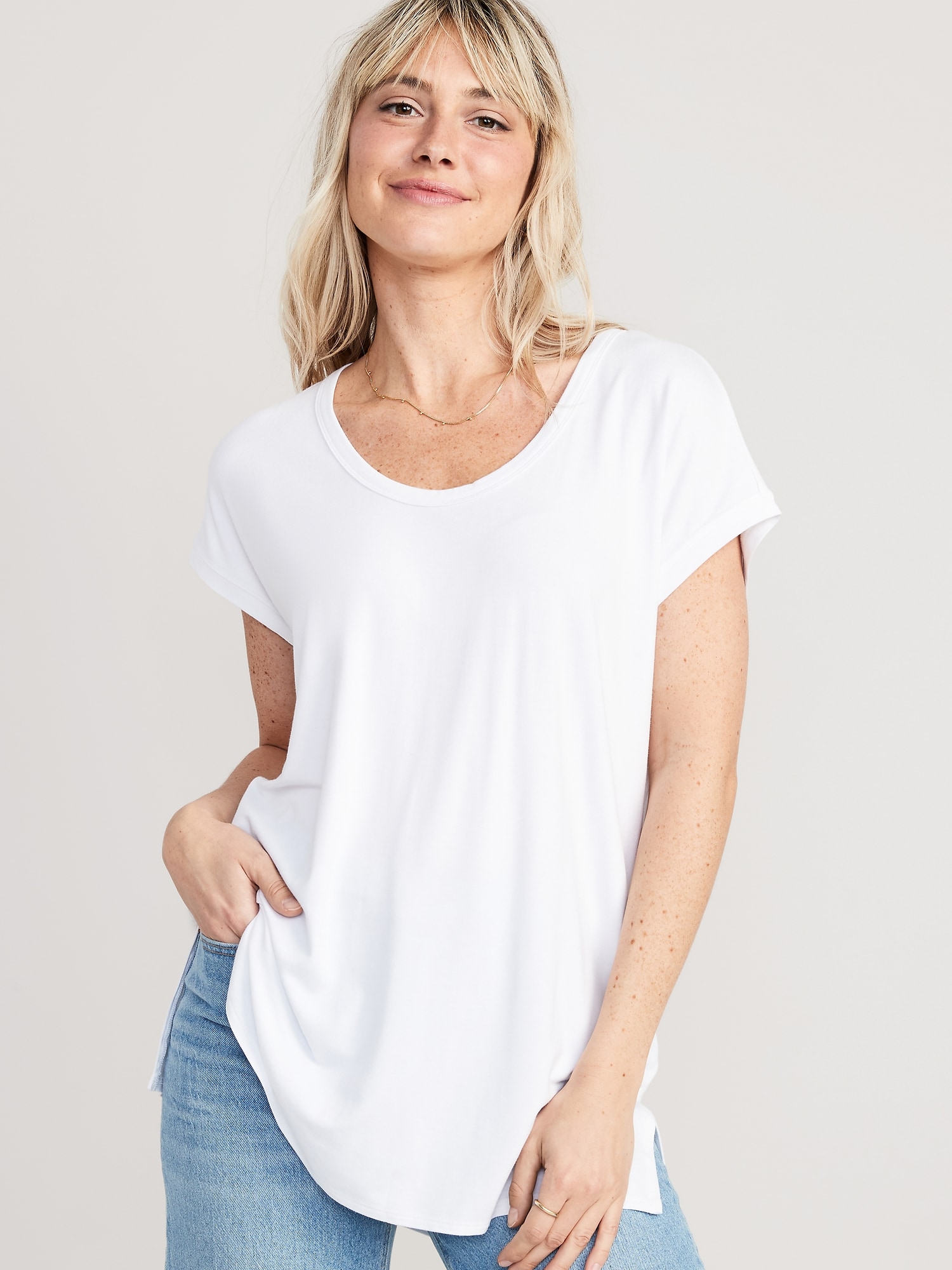 Old Navy Luxe Voop-Neck Tunic T-Shirt for Women white. 1